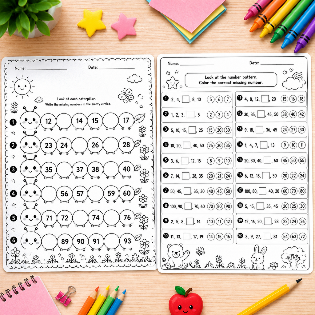 Number Pattern Worksheets for Kids – Printable Math Activity Sheets