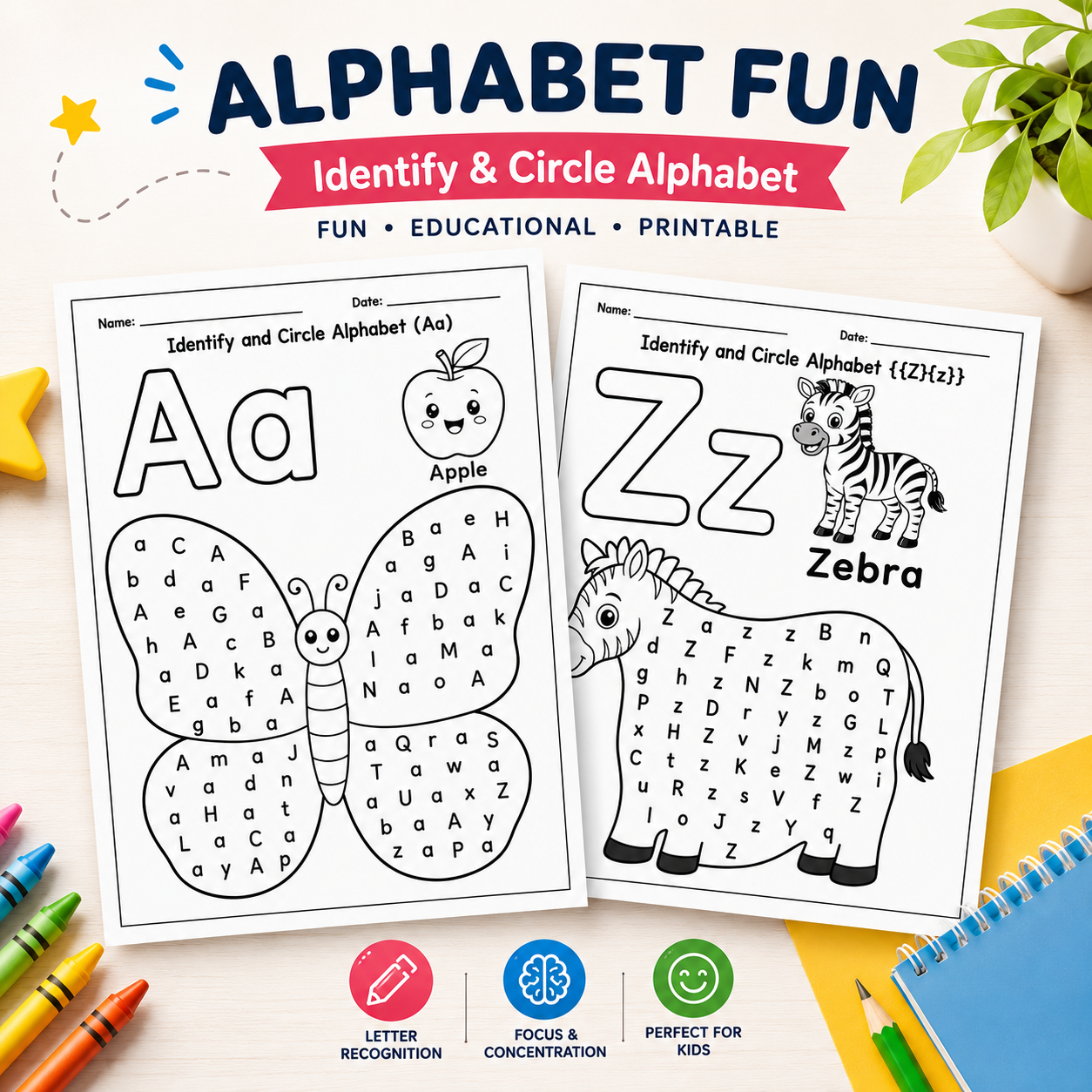 Alphabet Fun – Identify & Circle Alphabet Worksheets (A-Z)