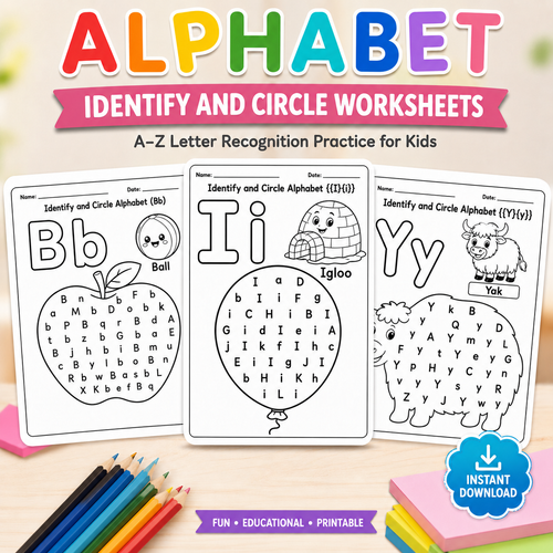 Alphabet Fun – Identify & Circle Alphabet Worksheets (A-Z)