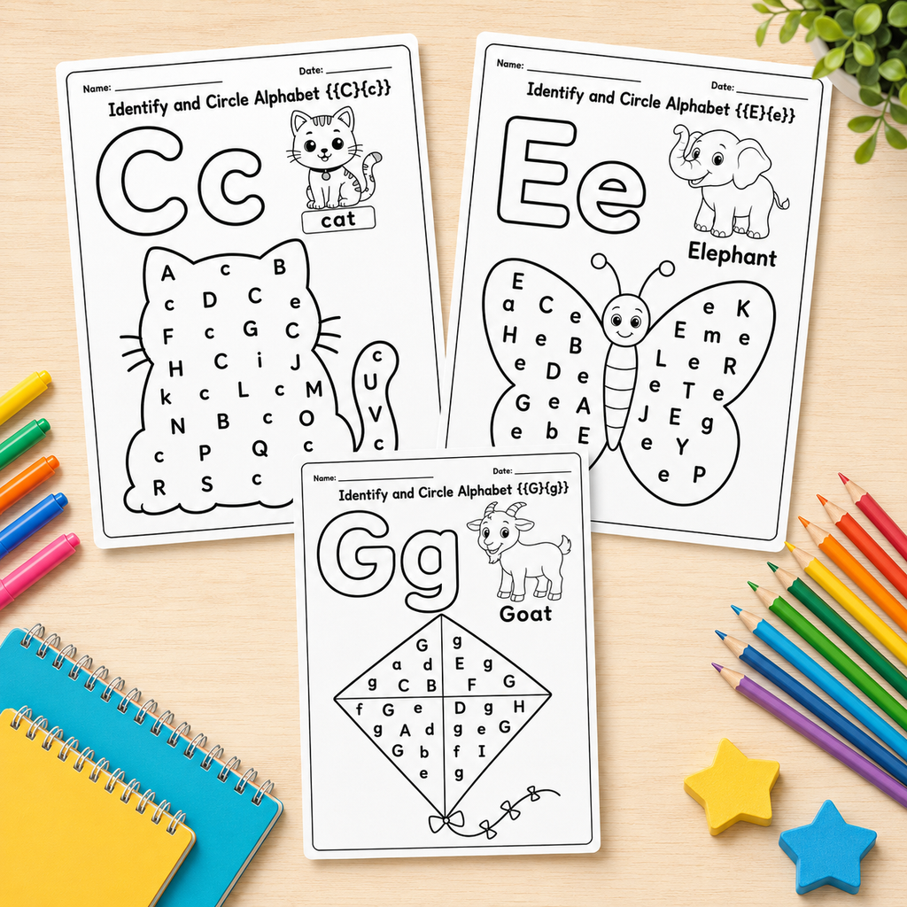 Alphabet Fun – Identify & Circle Alphabet Worksheets (A-Z)