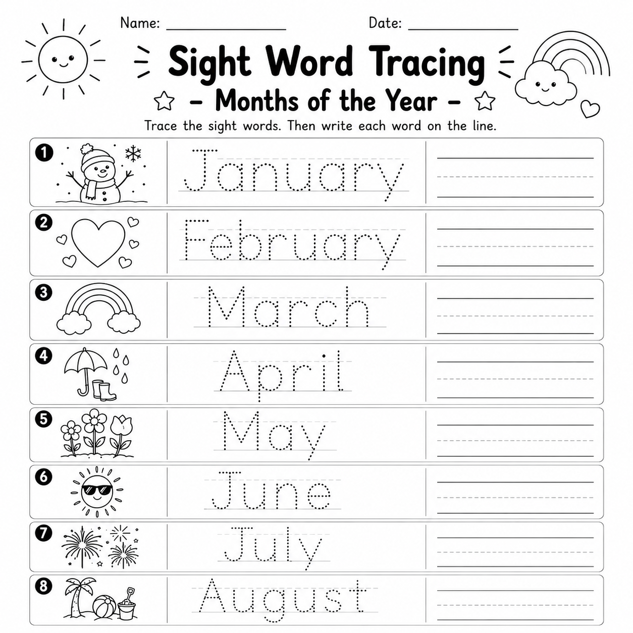 Sight Word Tracing Worksheets Bundle | Printable Beginner, Transportation & Community Helpers | Instant Download PDF