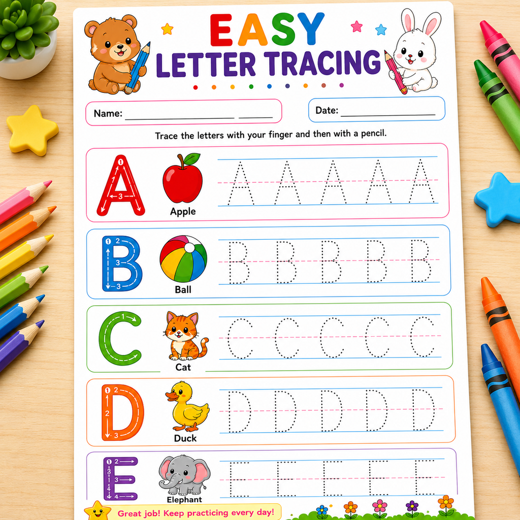 Alphabet Tracing Printable Worksheets Bundle for Kids | Preschool & Kindergarten