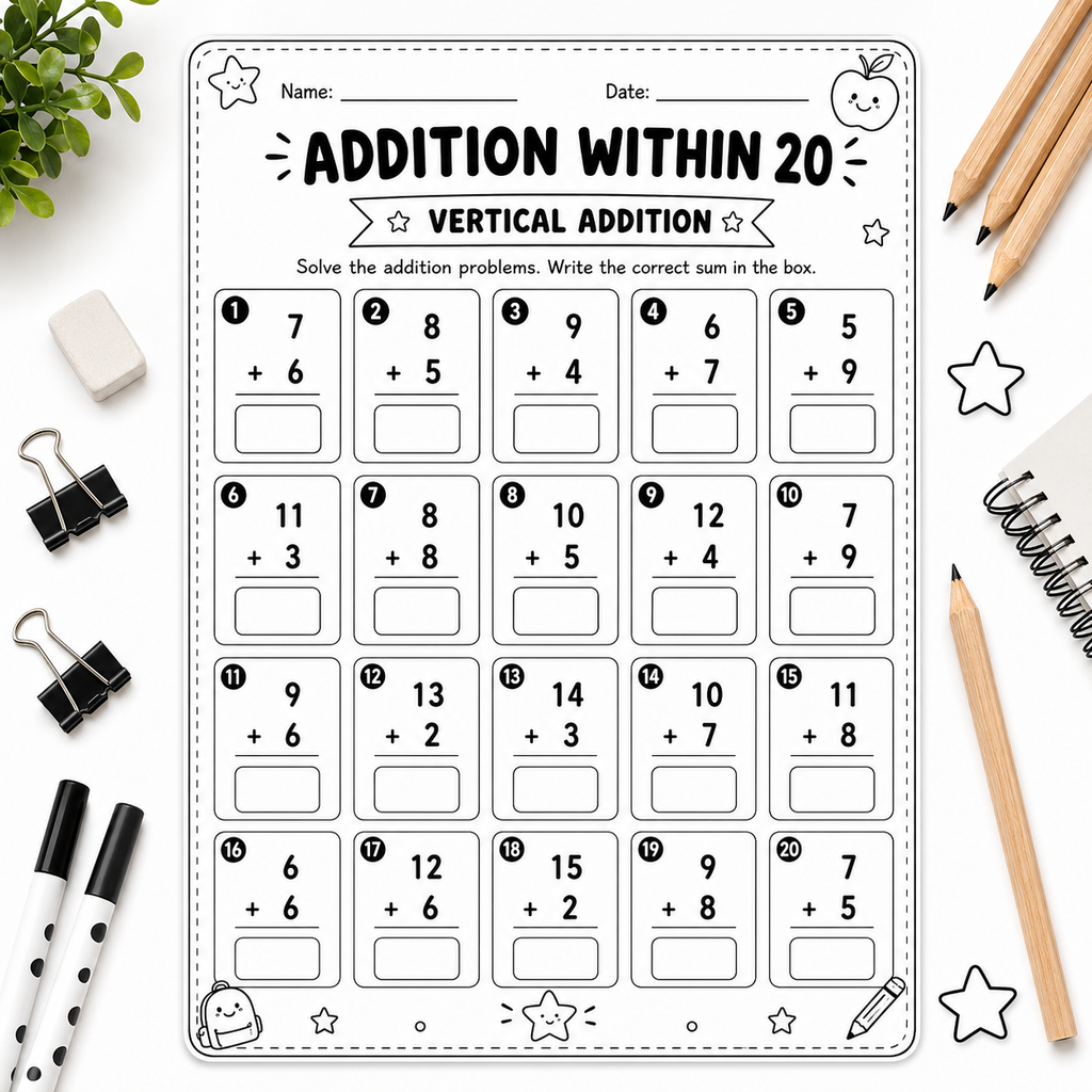 Addition Within 20 Worksheets Bundle | Fun Printable Math Activities for Kids