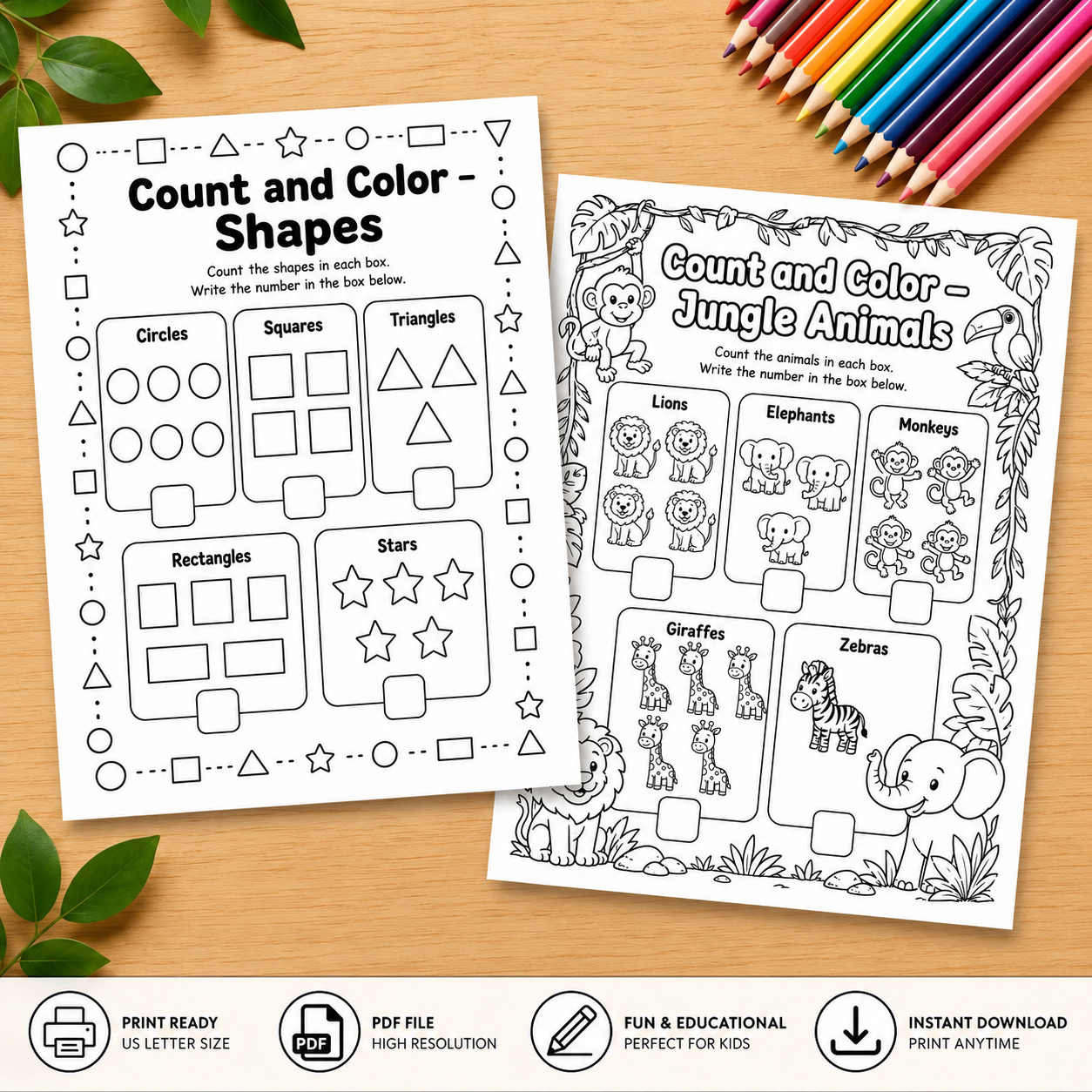 Count & Color – Kids Math Activity Sheets (Ages 3–6)