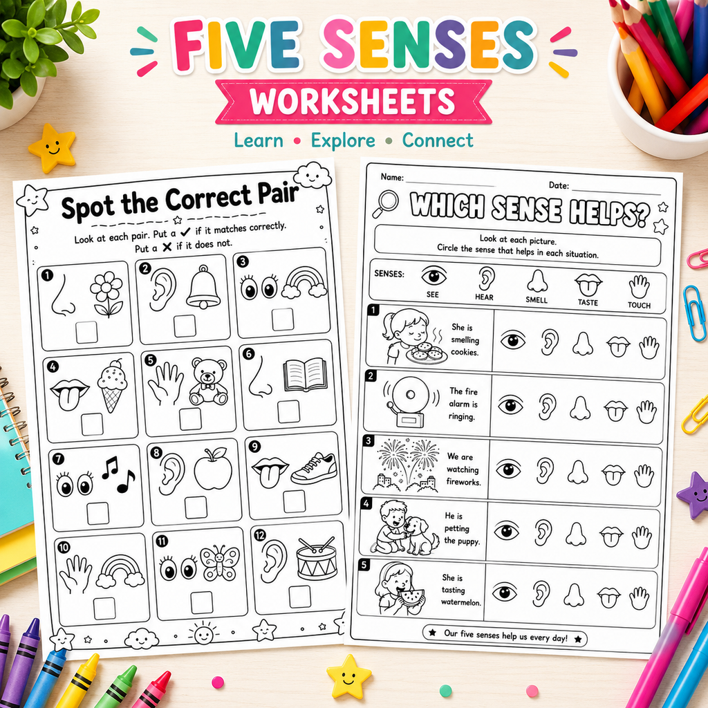 Five Senses Worksheets for Kids | Printable PDF Activity Bundle