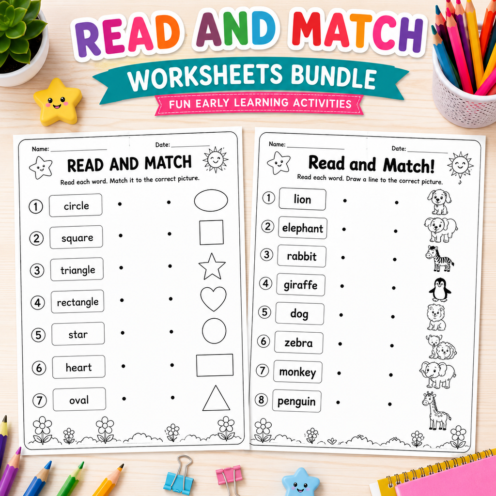 Read & Match Worksheets Bundle for Kids – Fun Early Learning Activities
