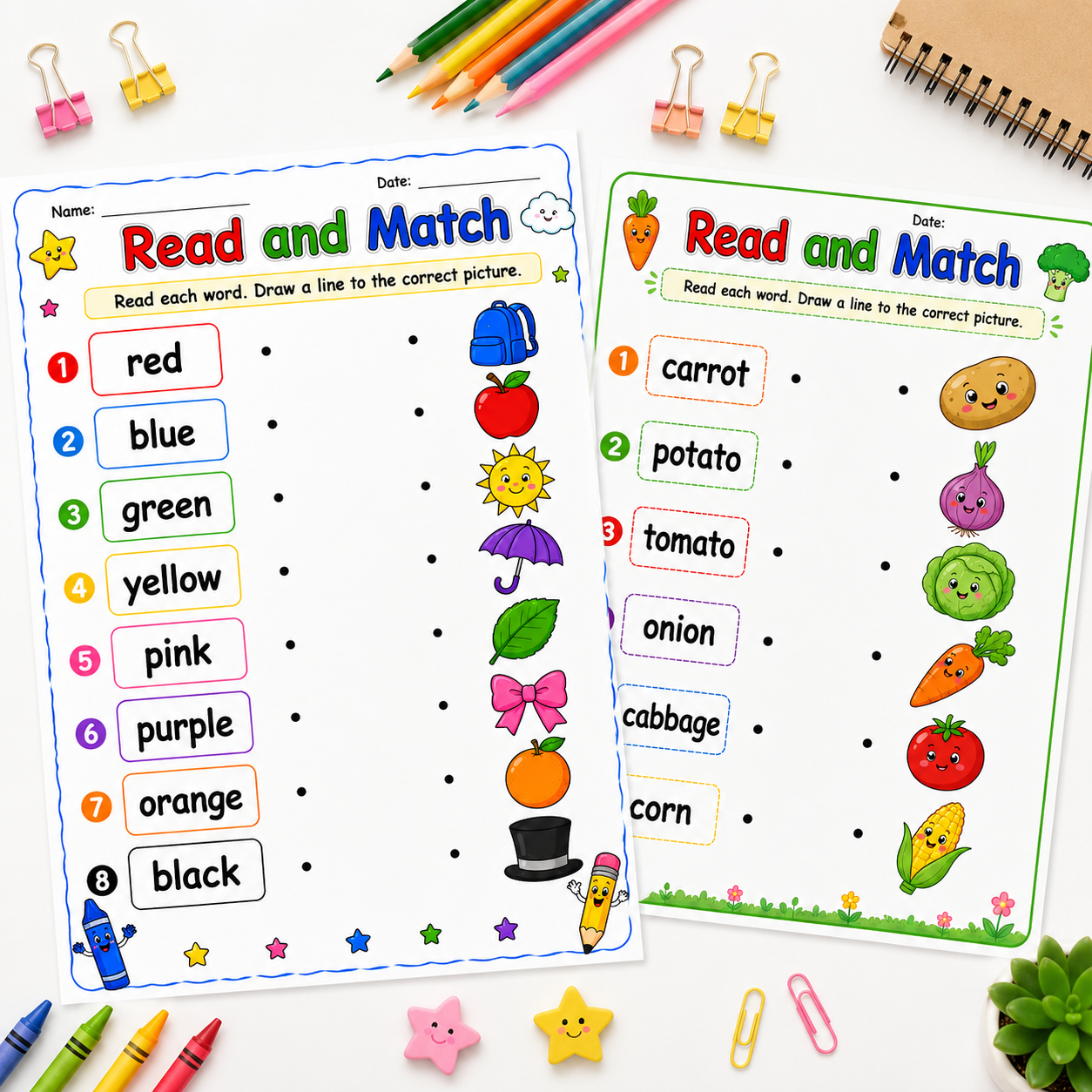 Read & Match Worksheets Bundle for Kids – Fun Early Learning Activities