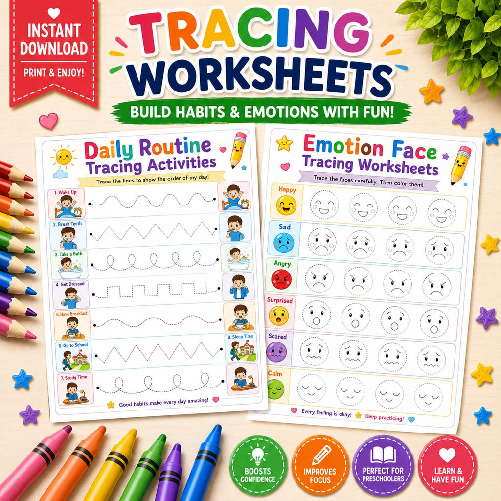 Preschool Tracing Worksheets Bundle | Sight Words, Emotions & Fine Motor Skills Printable