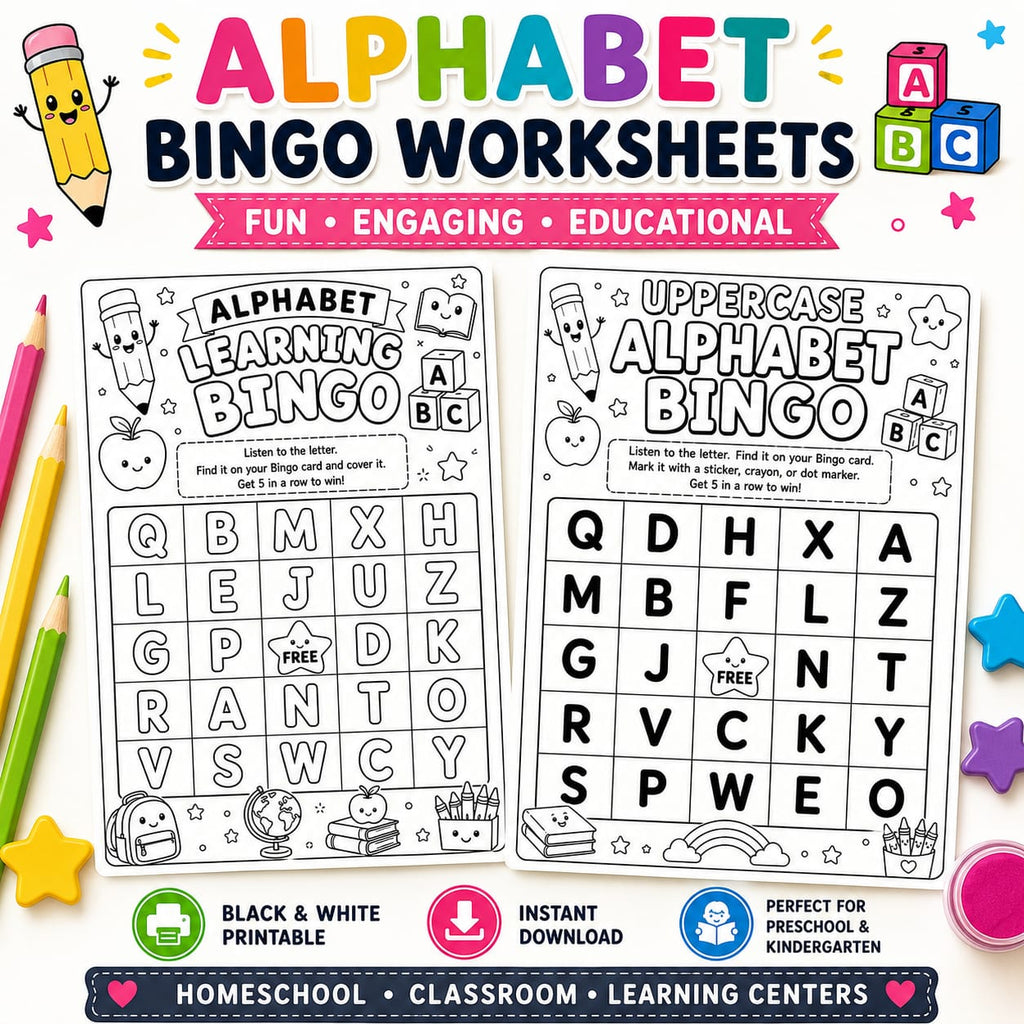 Alphabet Bingo Worksheets for Kids | Letter Recognition Printable PDF