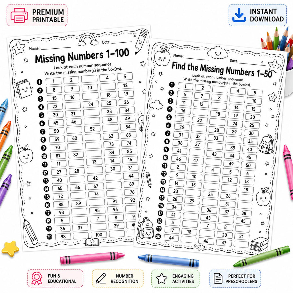 Missing Numbers Worksheets for Kids | Number Sequence & Skip Counting Printable PDF