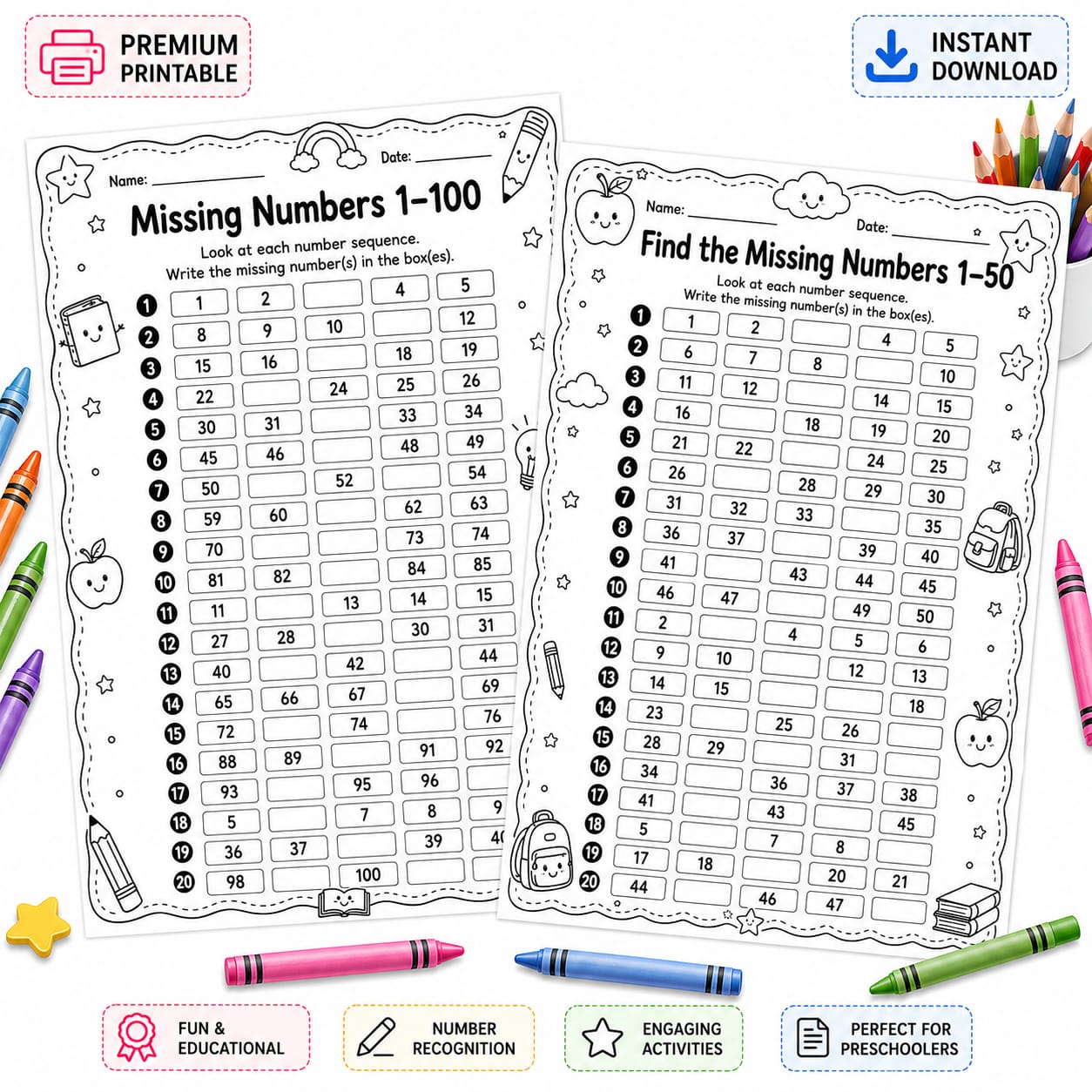 Missing Numbers Worksheets for Kids | Number Sequence & Skip Counting Printable PDF