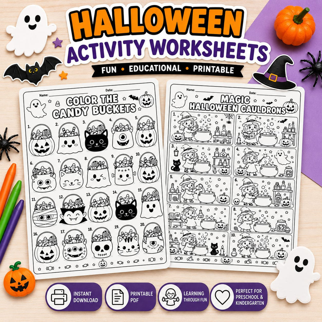 Halloween Printable Worksheets & Coloring Pages for Kids | Instant Download PDF