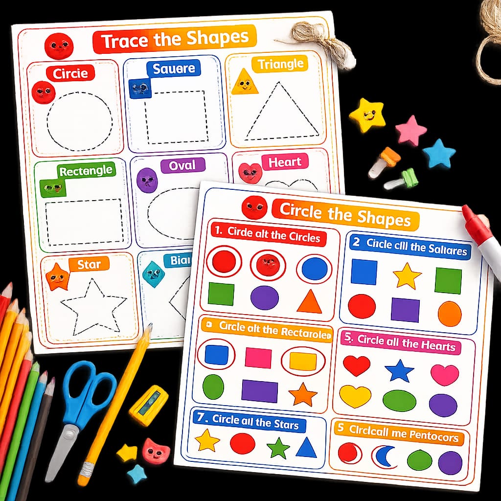 Colors & Shapes Flash Cards for Kids | Printable PDF Worksheets | Instant Download