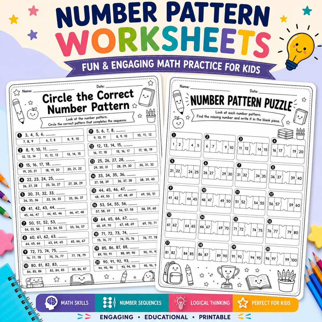Number Pattern Worksheets - Circle the Correct Pattern and Number Pattern Puzzle