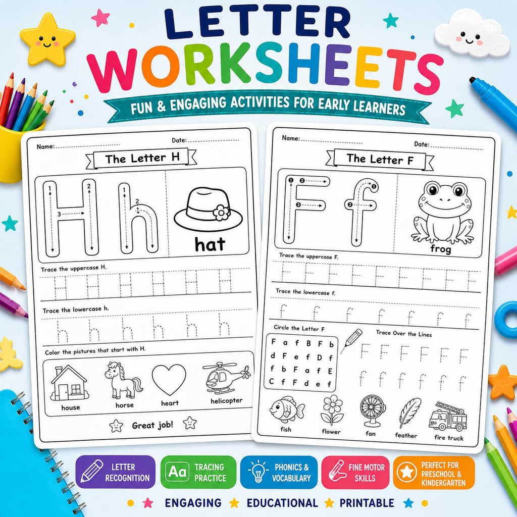 Letter Worksheets for Kids – Tracing, Phonics & Letter Recognition (A-Z) Printable