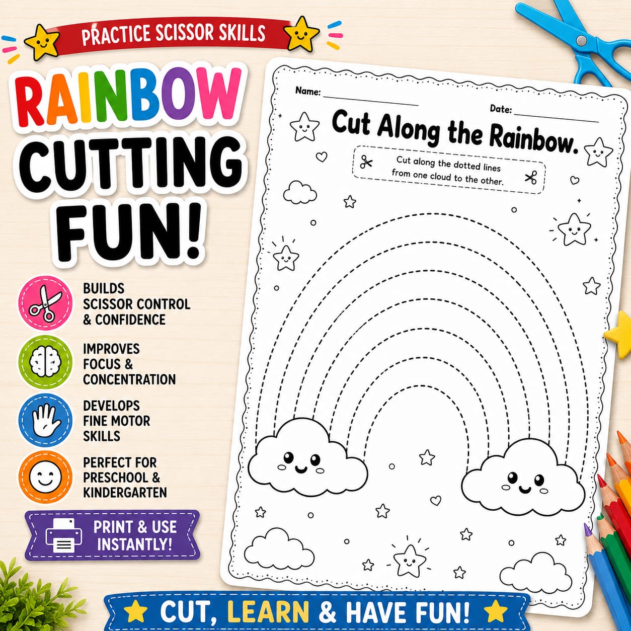 Scissor Skills Worksheets Bundle for Preschool & Kindergarten