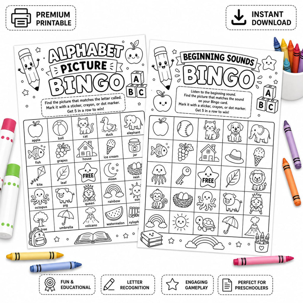 Alphabet Bingo Worksheets for Kids | Letter Recognition Printable PDF