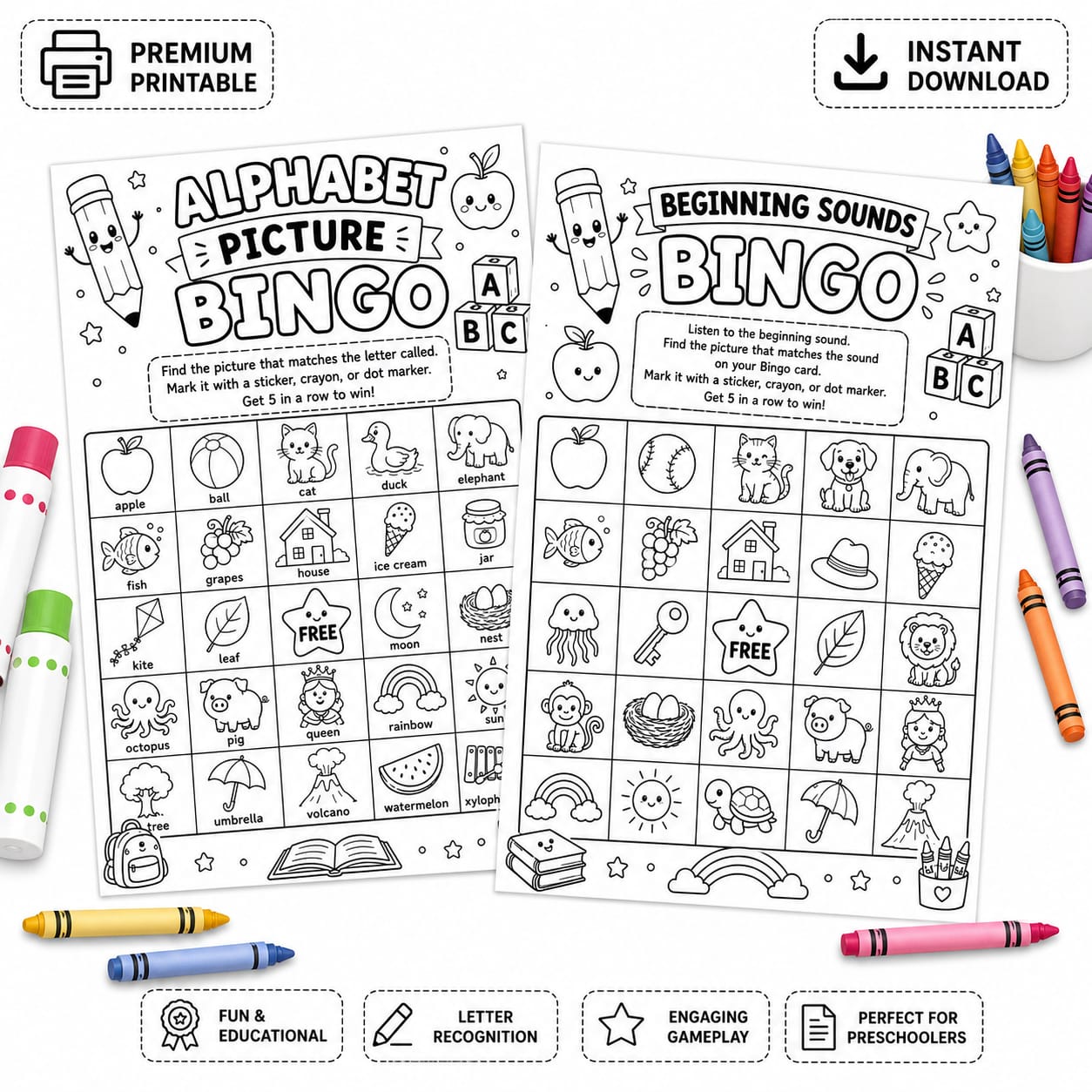 Alphabet Bingo Worksheets for Kids | Letter Recognition Printable PDF