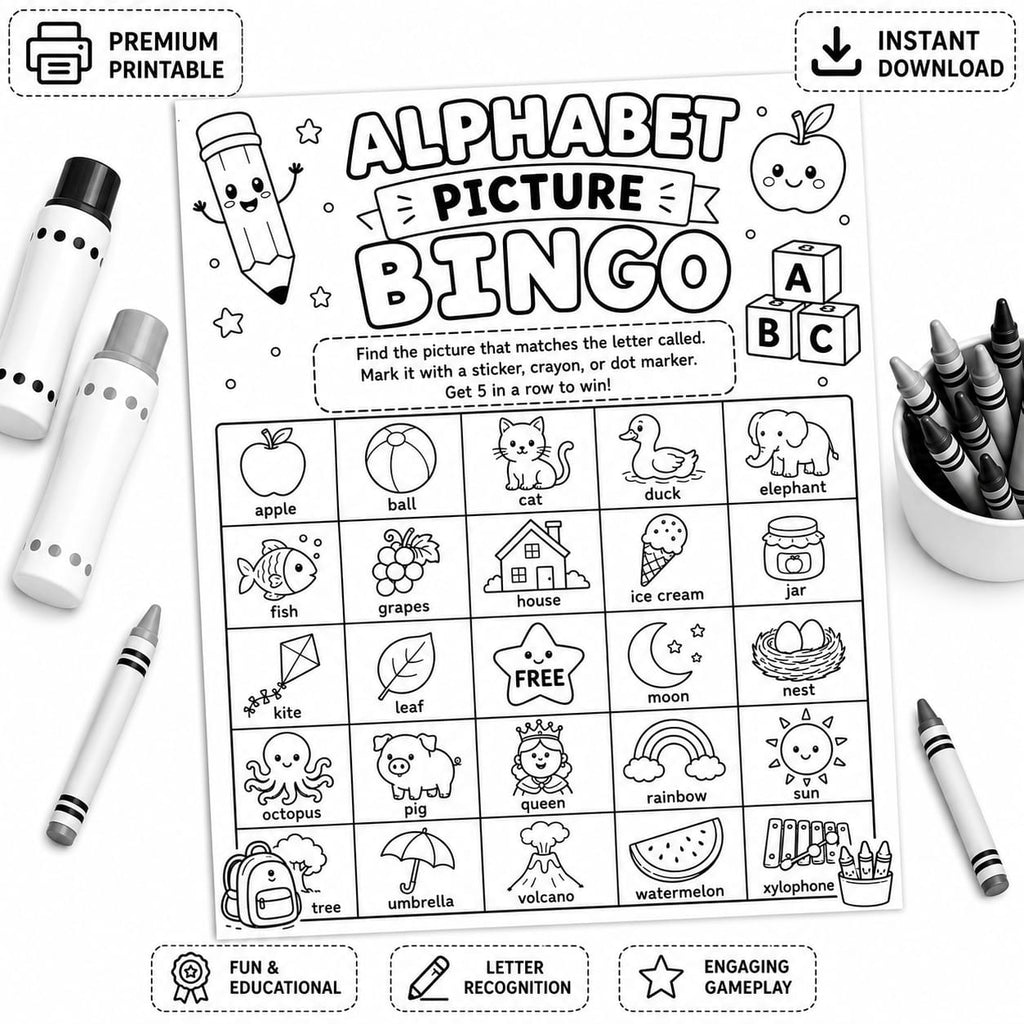 Alphabet Bingo Worksheets for Kids | Letter Recognition Printable PDF