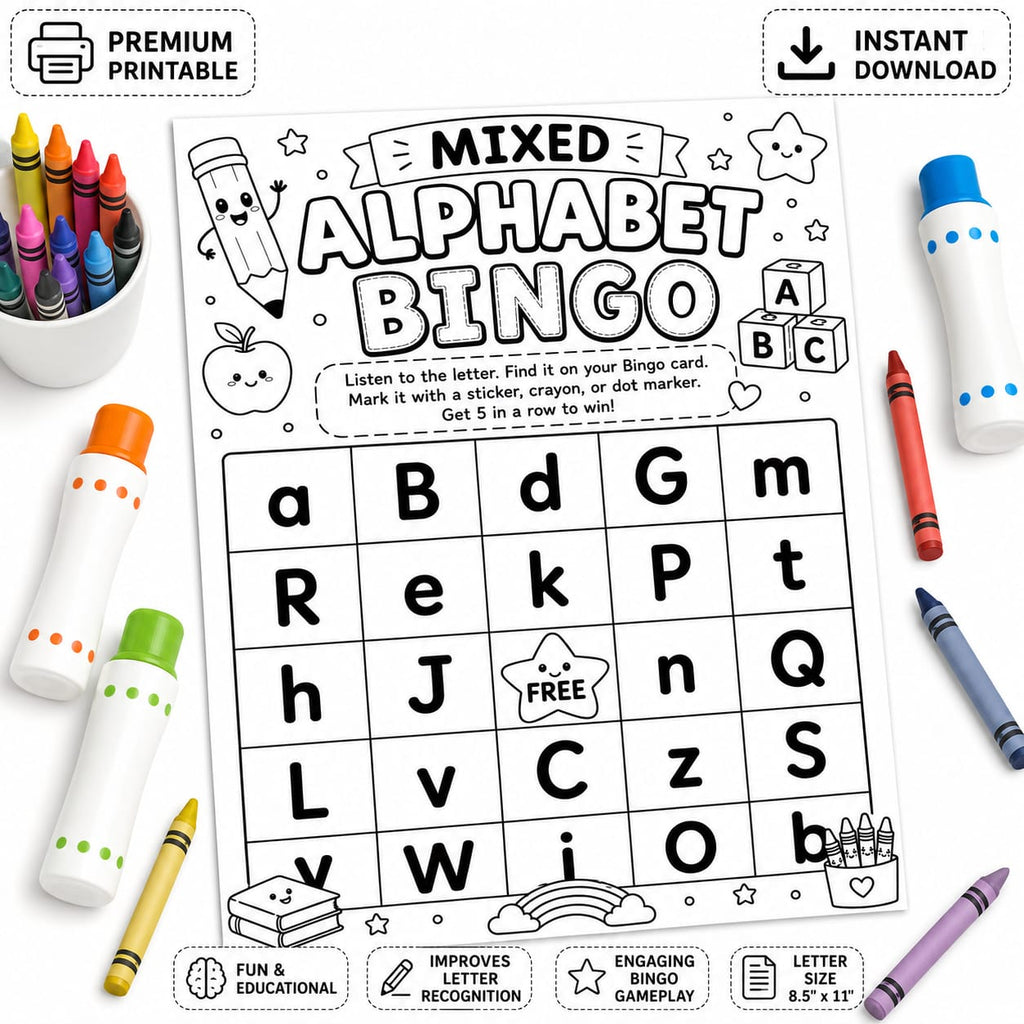 Alphabet Bingo Worksheets for Kids | Letter Recognition Printable PDF
