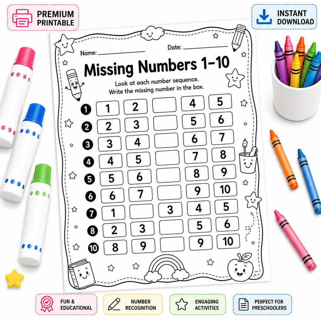 Missing Numbers Worksheets for Kids | Number Sequence & Skip Counting Printable PDF