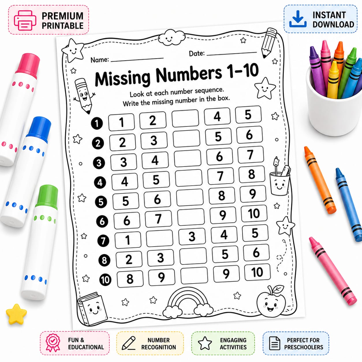Missing Numbers Worksheets for Kids | Number Sequence & Skip Counting Printable PDF