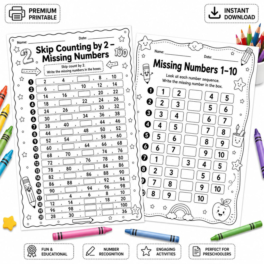 Missing Numbers Worksheets for Kids | Number Sequence & Skip Counting Printable PDF