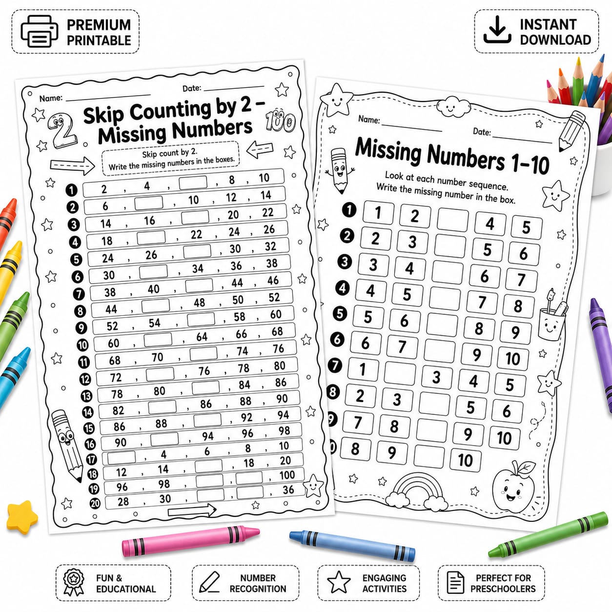 Missing Numbers Worksheets for Kids | Number Sequence & Skip Counting Printable PDF