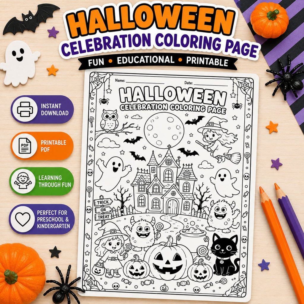 Halloween Printable Worksheets & Coloring Pages for Kids | Instant Download PDF