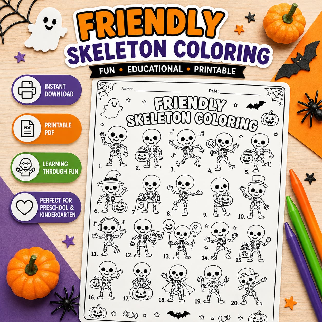 Halloween Printable Worksheets & Coloring Pages for Kids | Instant Download PDF