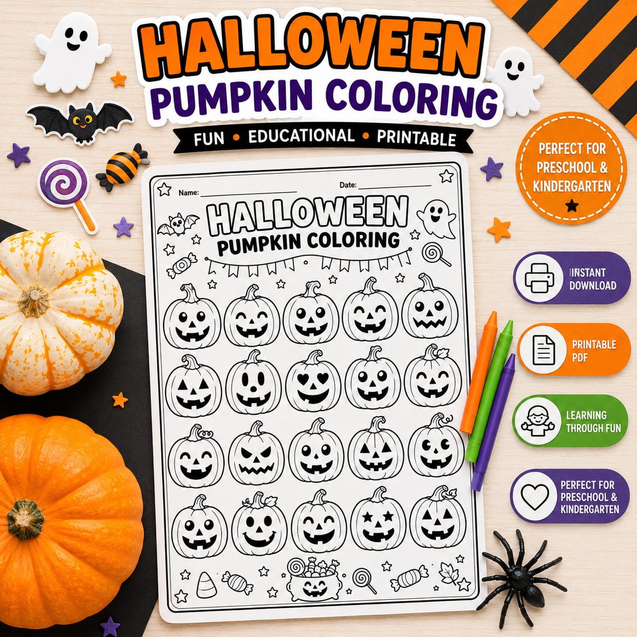 Halloween Printable Worksheets & Coloring Pages for Kids | Instant Download PDF