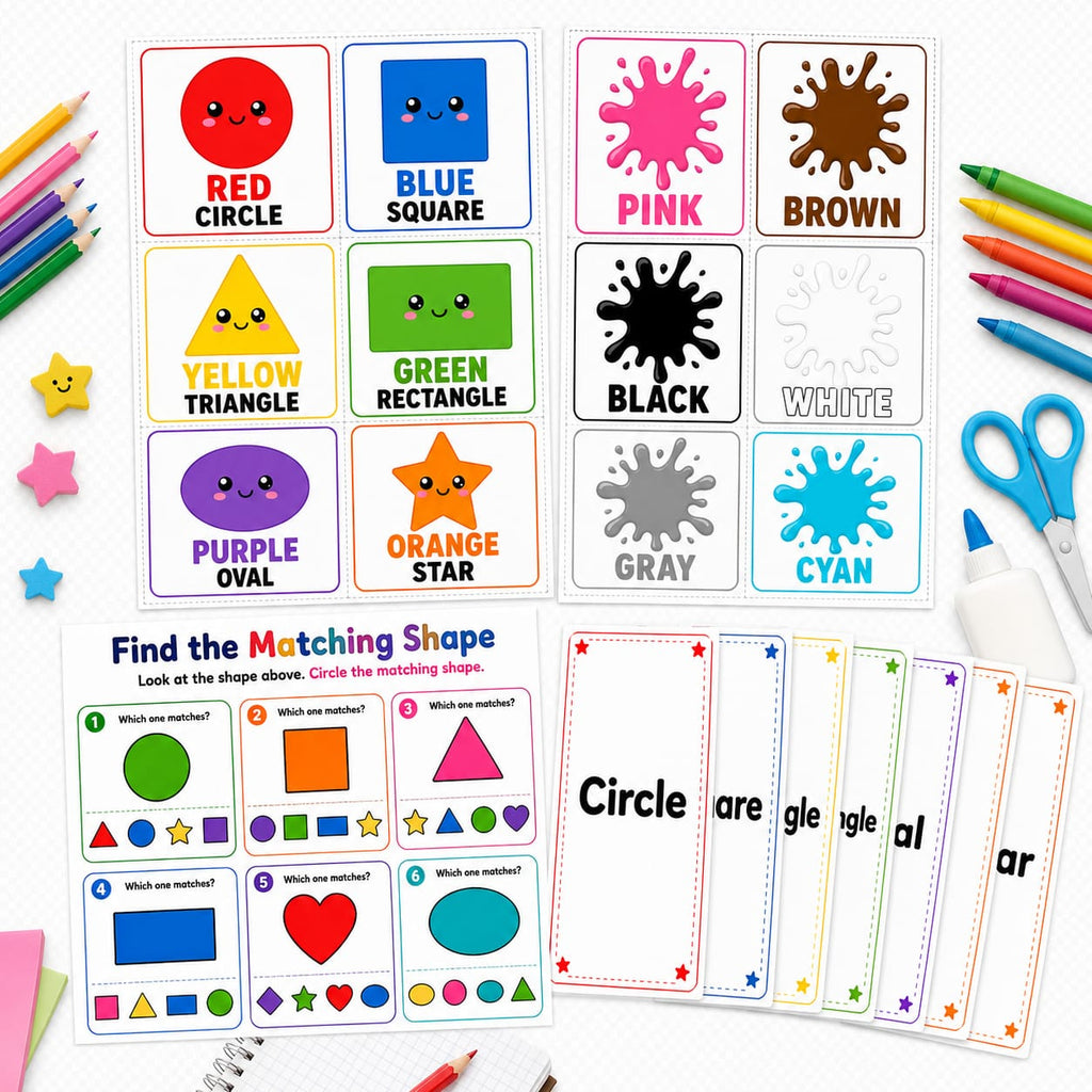 Colors & Shapes Flash Cards for Kids | Printable PDF Worksheets | Instant Download