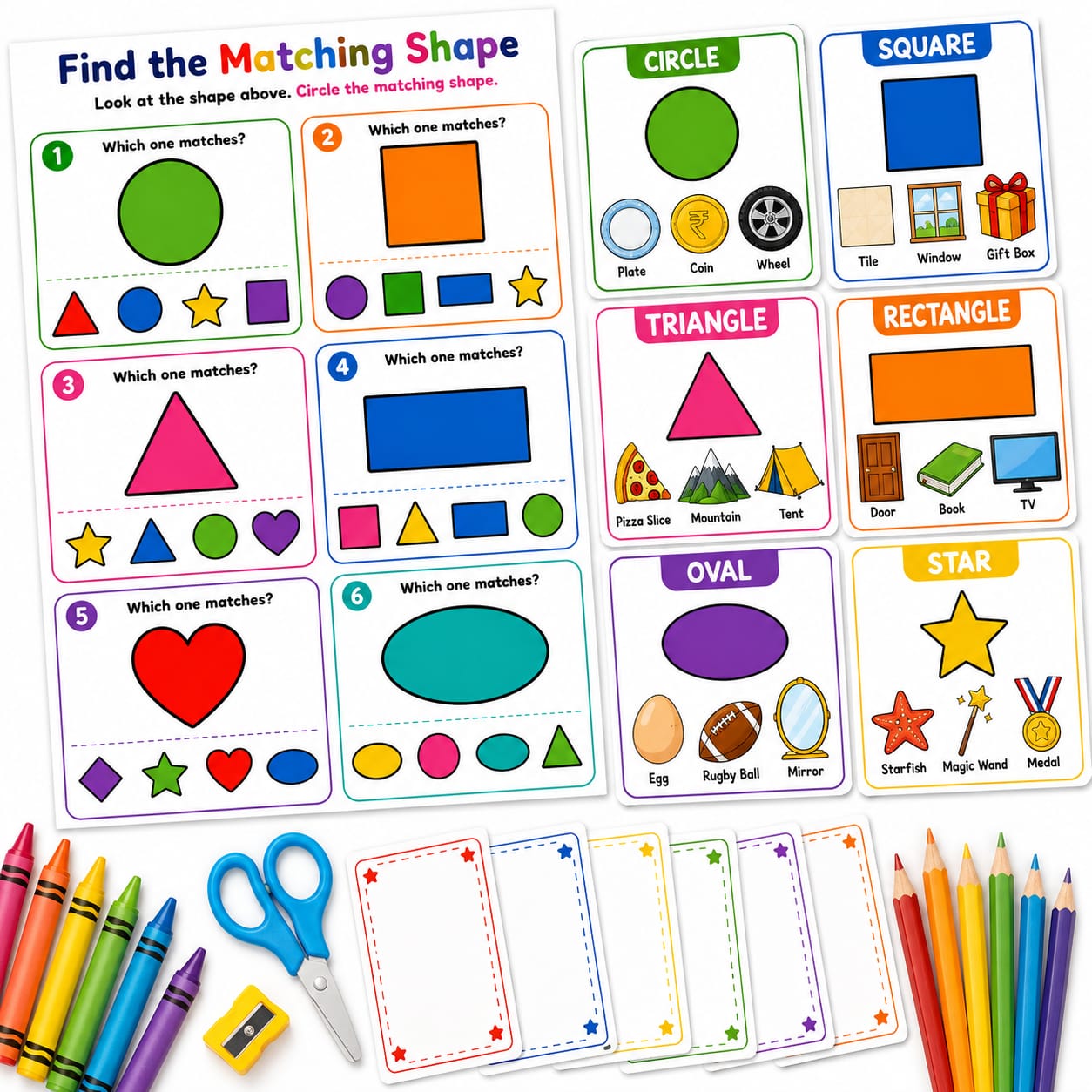 Colors & Shapes Flash Cards for Kids | Printable PDF Worksheets | Instant Download